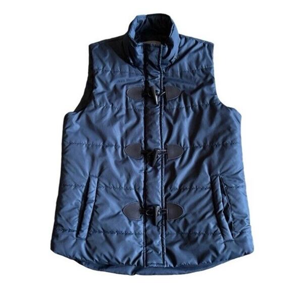 Bagatelle Quilted Vest Navy Toggles Size Small Zip Snap Button Cabin Lodge Fall - Picture 1 of 9